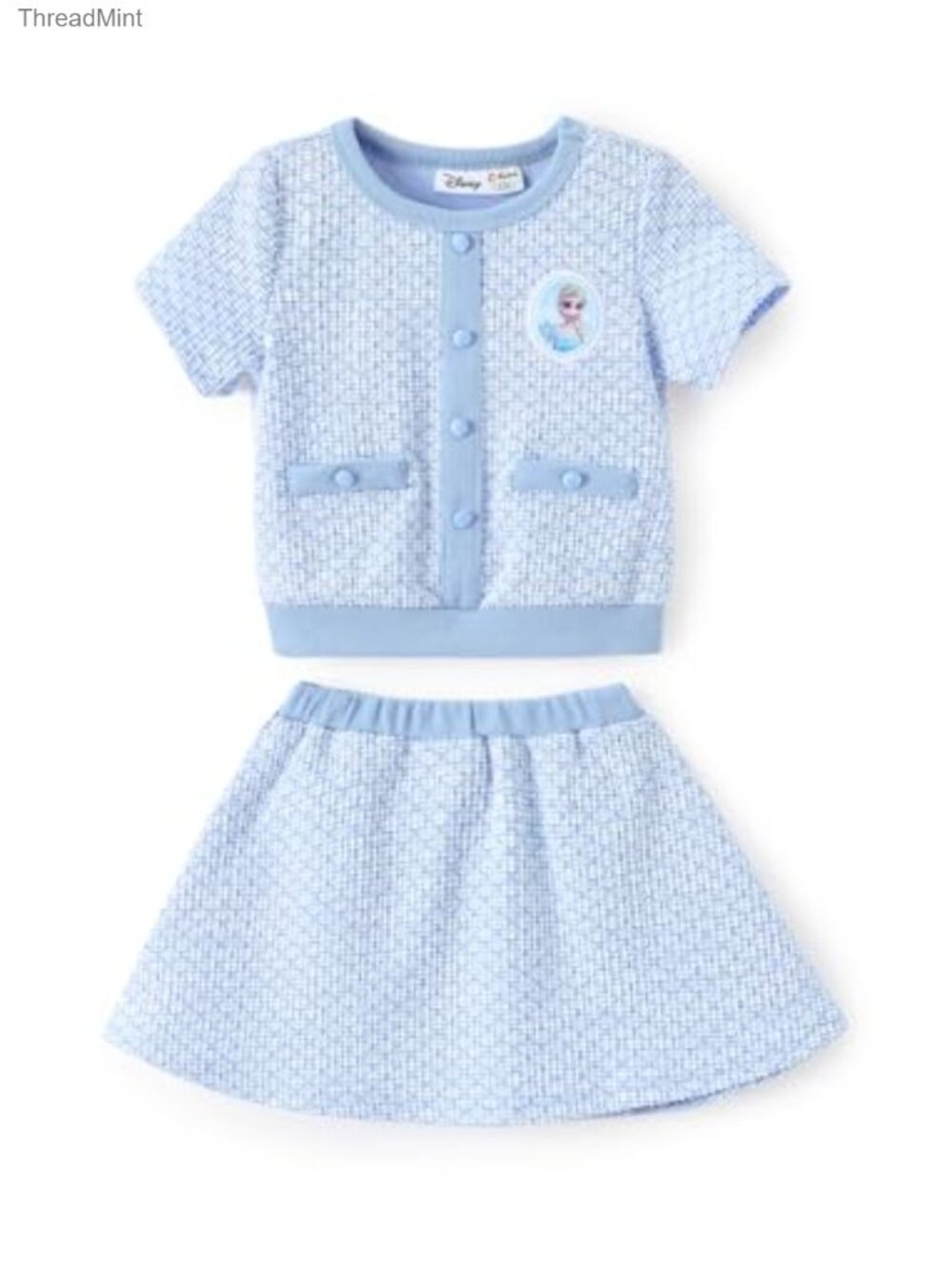Girls 2-Piece Elsa Princess Tweed Skirt Set with Embroidered Patch